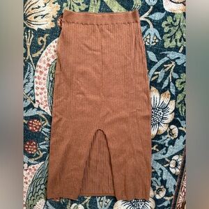 Free People Perfect Fall Brown Ribbed Pencil Skirt with Front Slit size medium